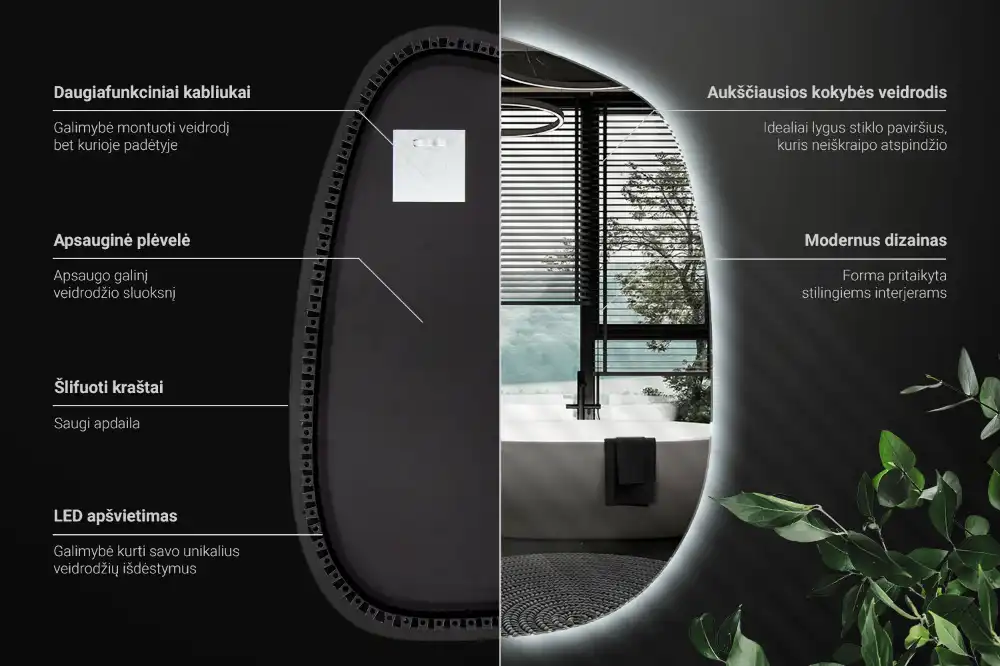 Ogledalo v obliki packe LED brez okvirja