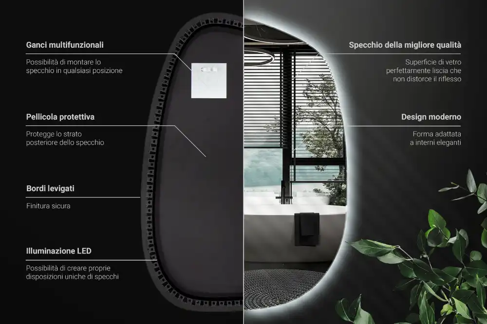 Ogledalo v obliki packe LED brez okvirja