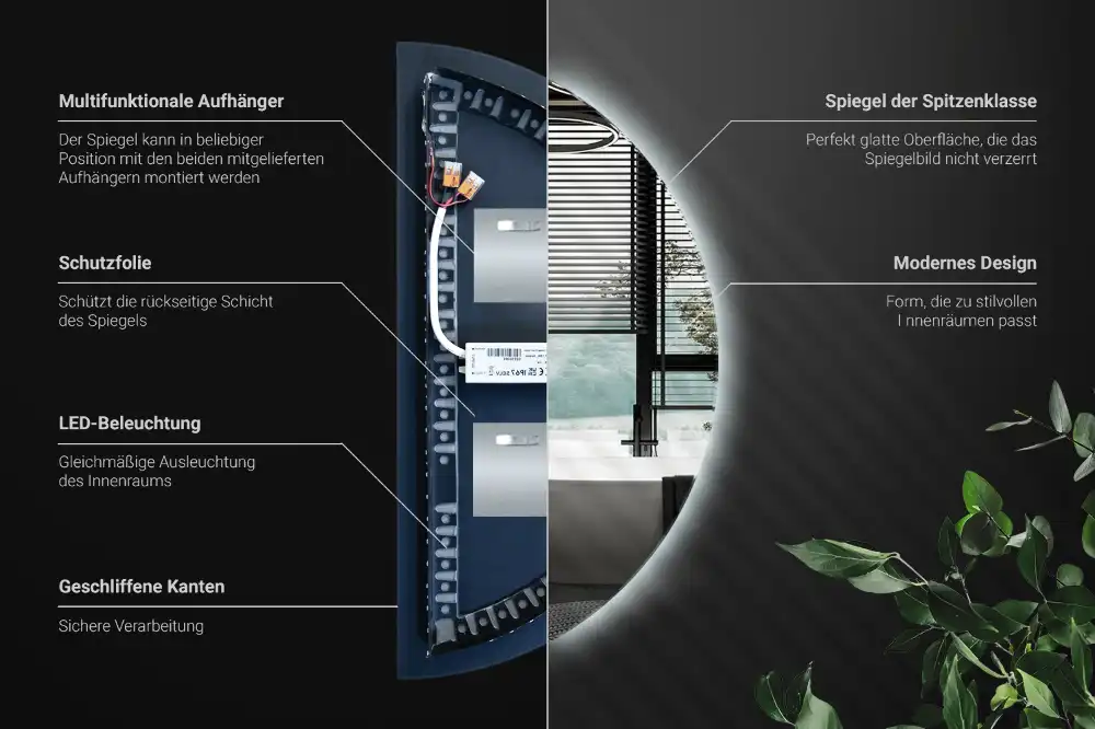 Ogledalo polkrožno z LED osvetlitvijo