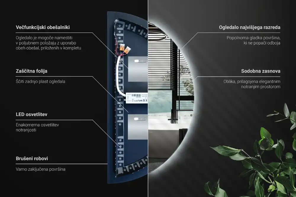 Ogledalo polkrožno z LED osvetlitvijo