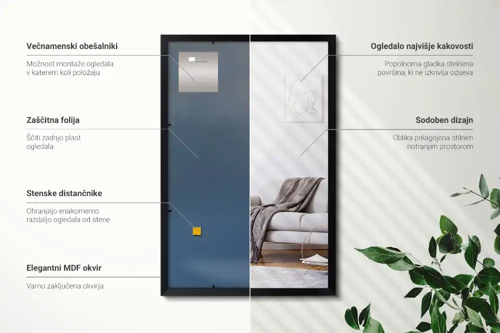 Pravokotno ogledalo s črnim okvirjem