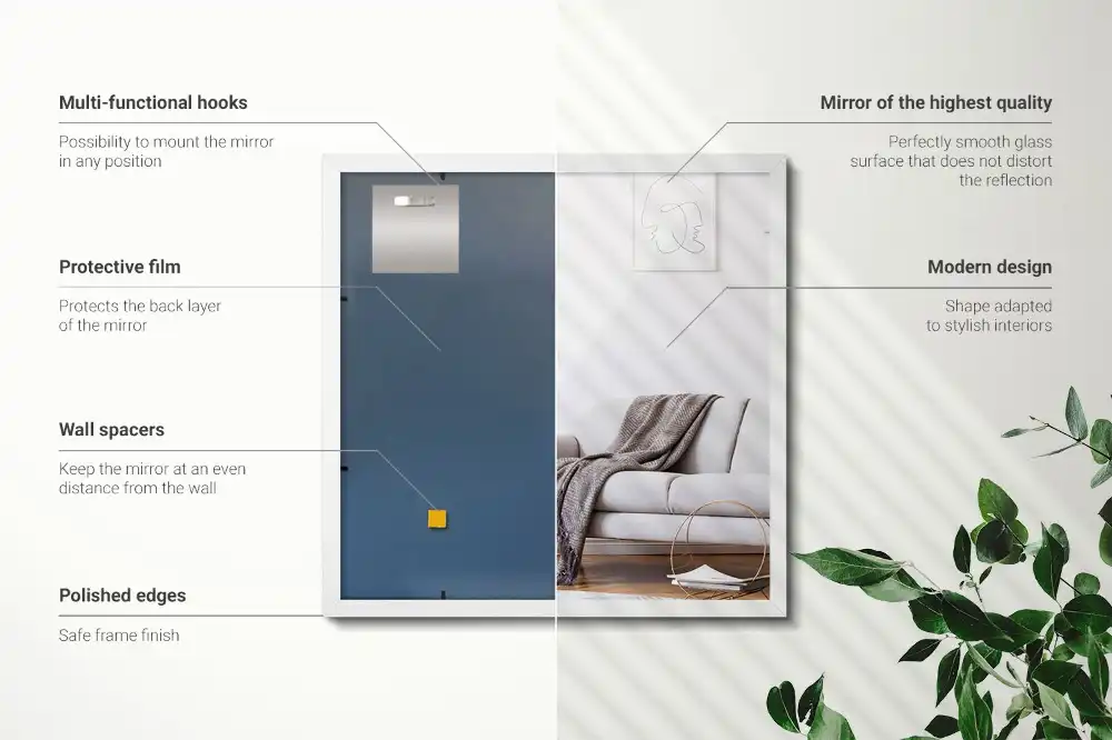 Pravokotno ogledalo dekorativno z belim okvirjem