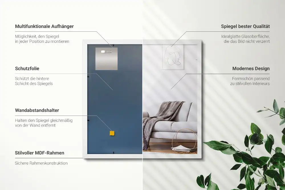 Pravokotno ogledalo dekorativno z belim okvirjem