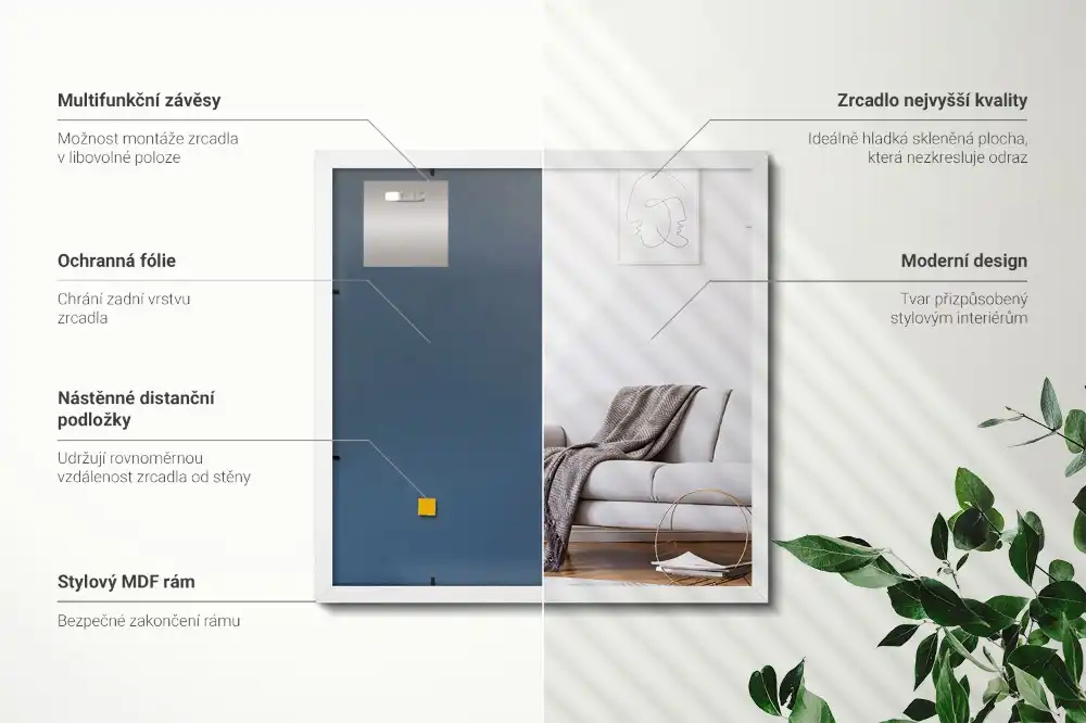 Pravokotno ogledalo dekorativno z belim okvirjem