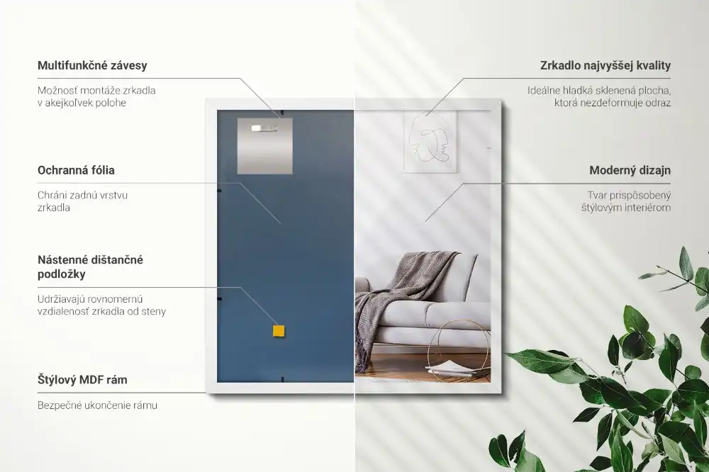 Pravokotno ogledalo dekorativno z belim okvirjem