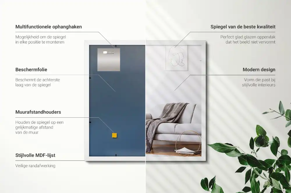 Pravokotno ogledalo dekorativno z belim okvirjem