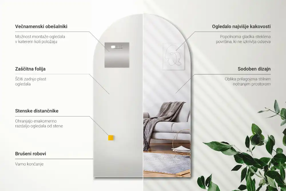 Elegantno polovično ovalno ogledalo brez okvirja