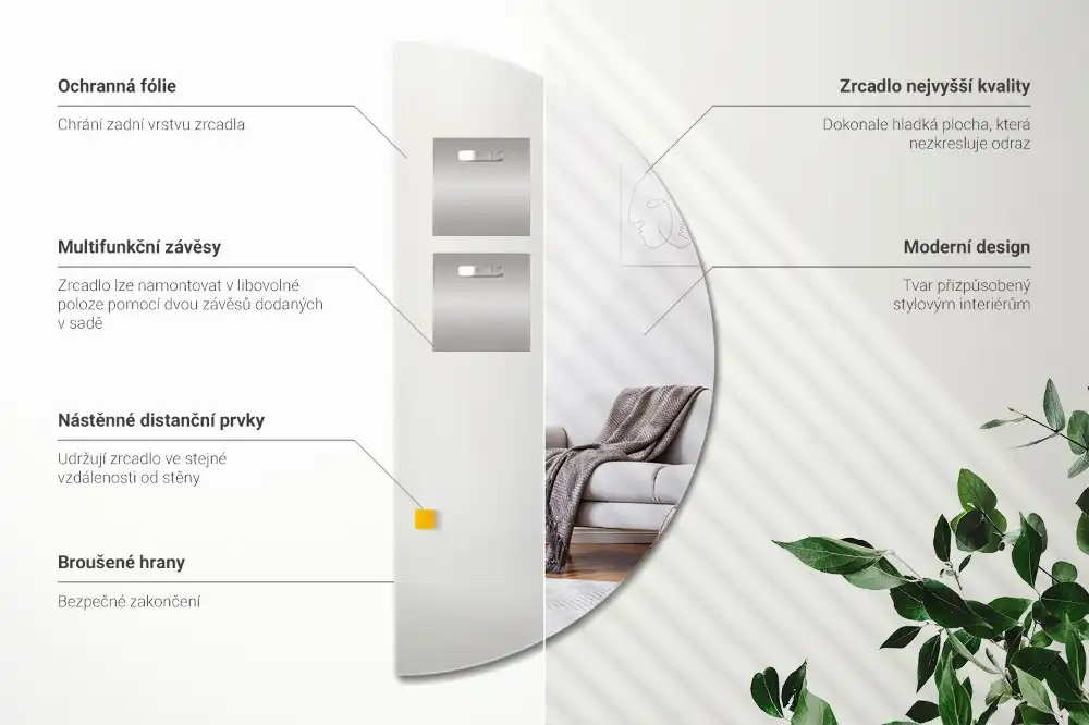 Polkrožno ogledalo brez okvirja