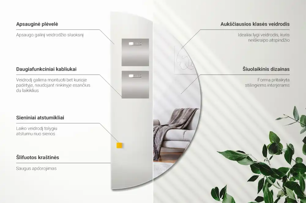 Polkrožno ogledalo brez okvirja