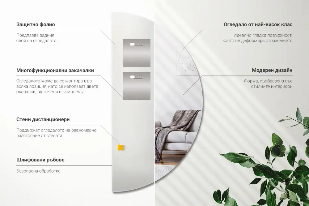 Polkrožno ogledalo brez okvirja