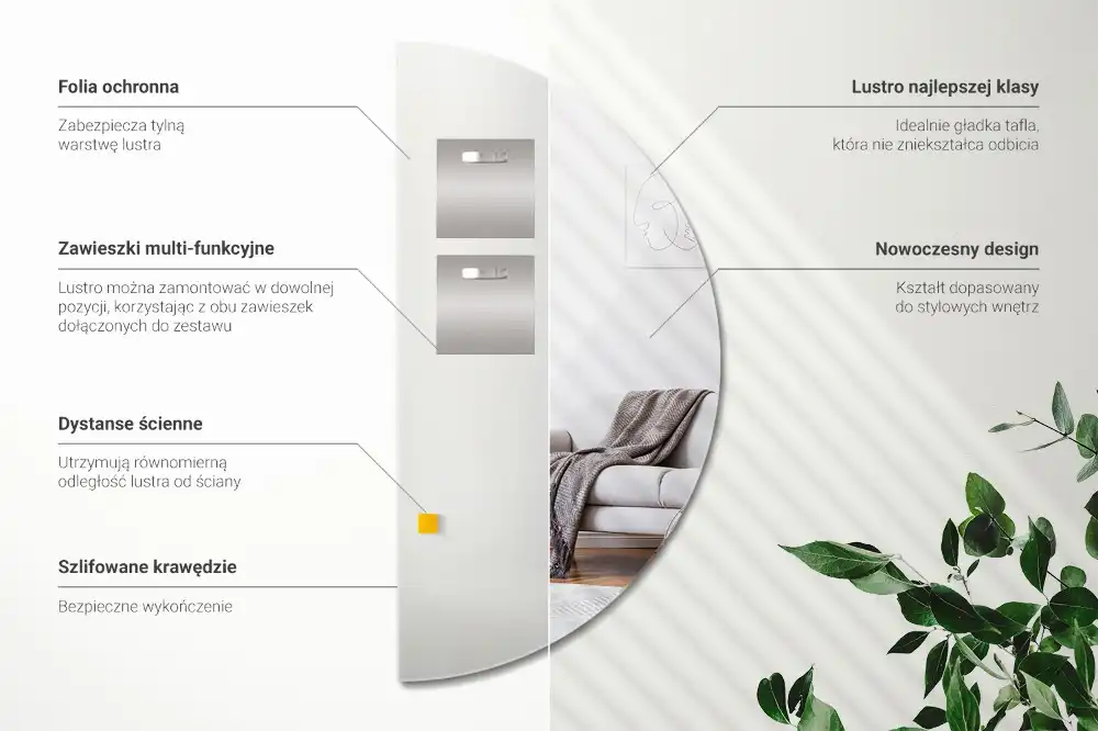 Polkrožno ogledalo brez okvirja