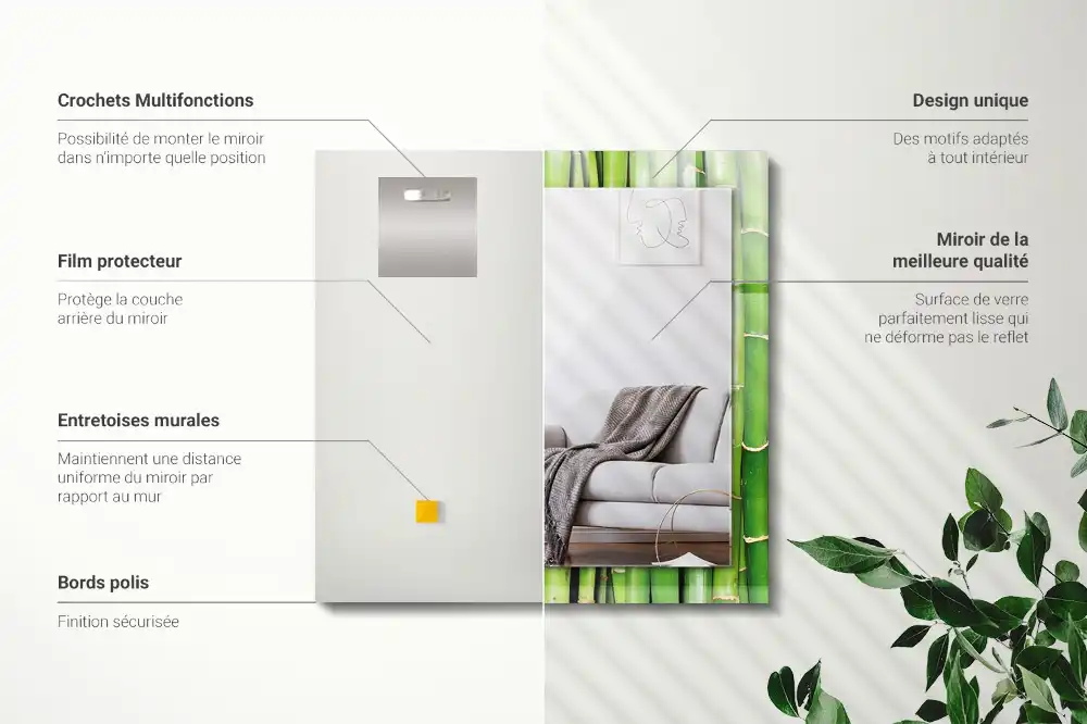 Pravokotne ogledalo s potiskanim okvirjem Zelena bambusova stebla