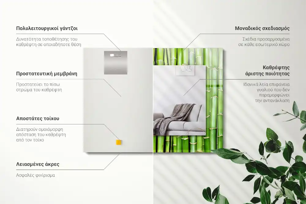 Pravokotne ogledalo s potiskanim okvirjem Zelena bambusova stebla