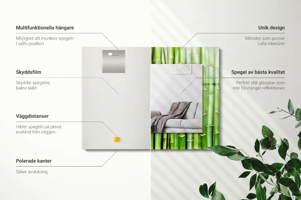 Pravokotne ogledalo s potiskanim okvirjem Zelena bambusova stebla