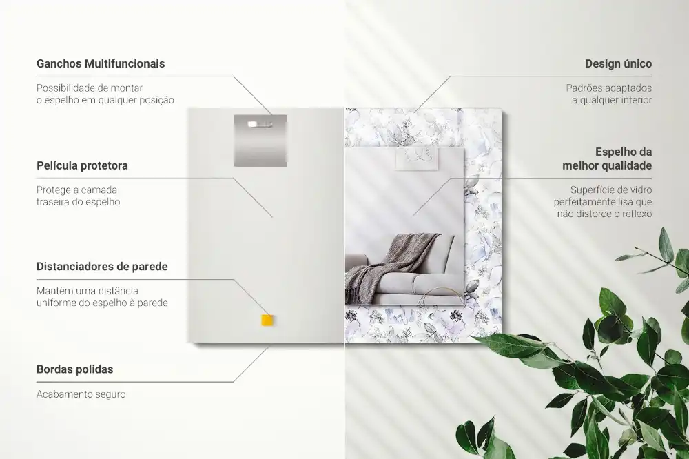 Pravokotne okrasno ogledalo Rože in listi