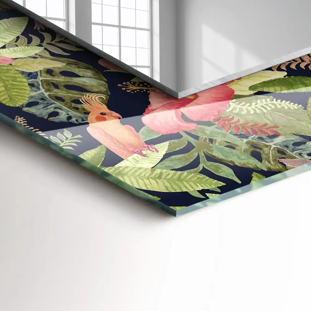 Tiskano pravokotne ogledalo Rože in ptice