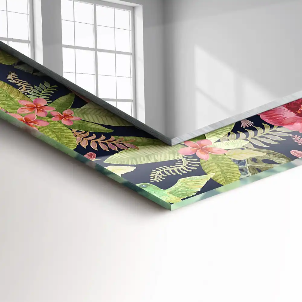 Tiskano pravokotne ogledalo Rože in ptice