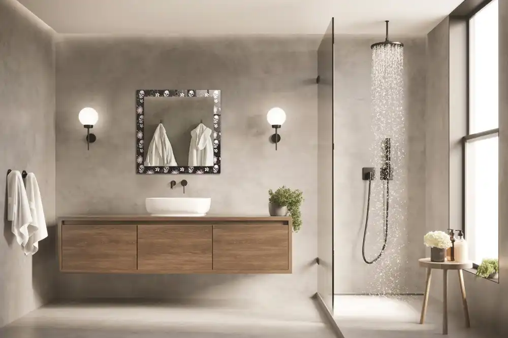 Pravokotne ogledalo s potiskanim okvirjem Lobanje in rože