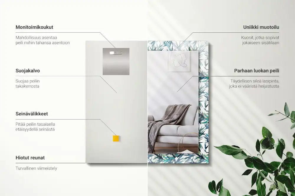 Pravokotne okrasno ogledalo Akvarelni bambusovi listi