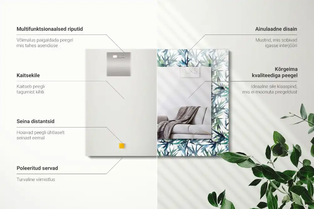 Pravokotne okrasno ogledalo Akvarelni bambusovi listi