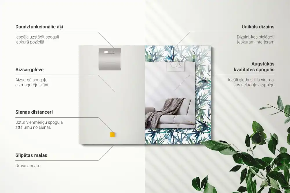 Pravokotne okrasno ogledalo Akvarelni bambusovi listi