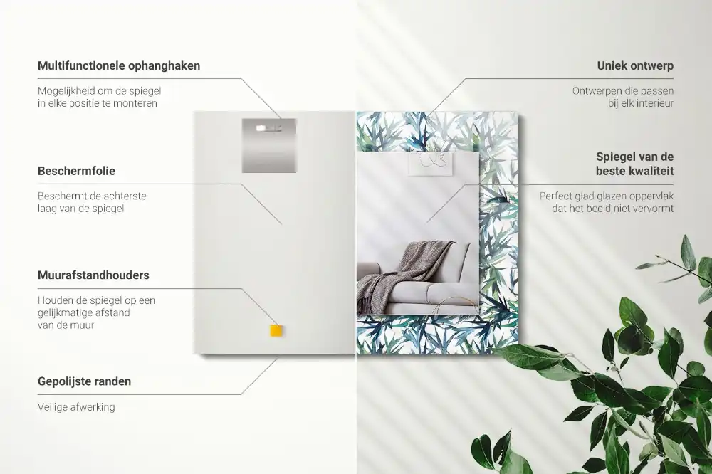 Pravokotne okrasno ogledalo Akvarelni bambusovi listi