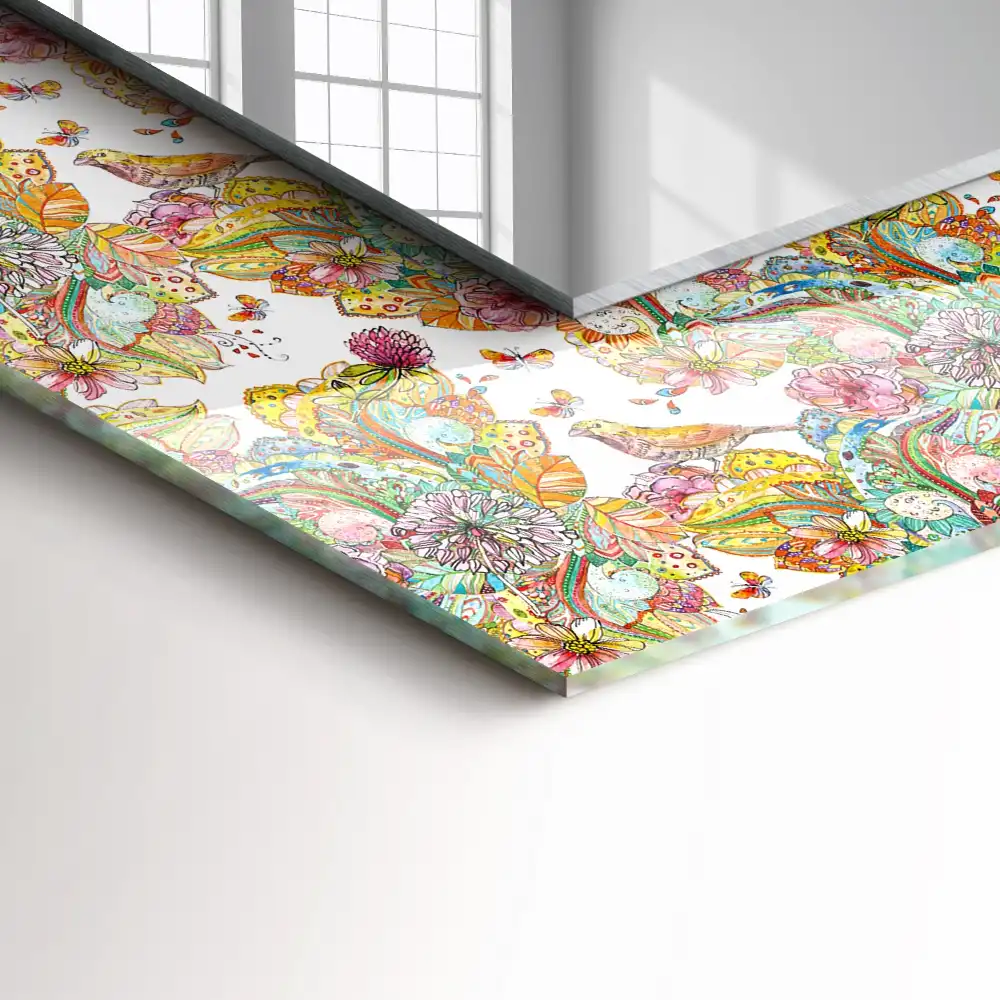 Pravokotne ogledalo s potiskanim okvirjem Barviti metulji, rože