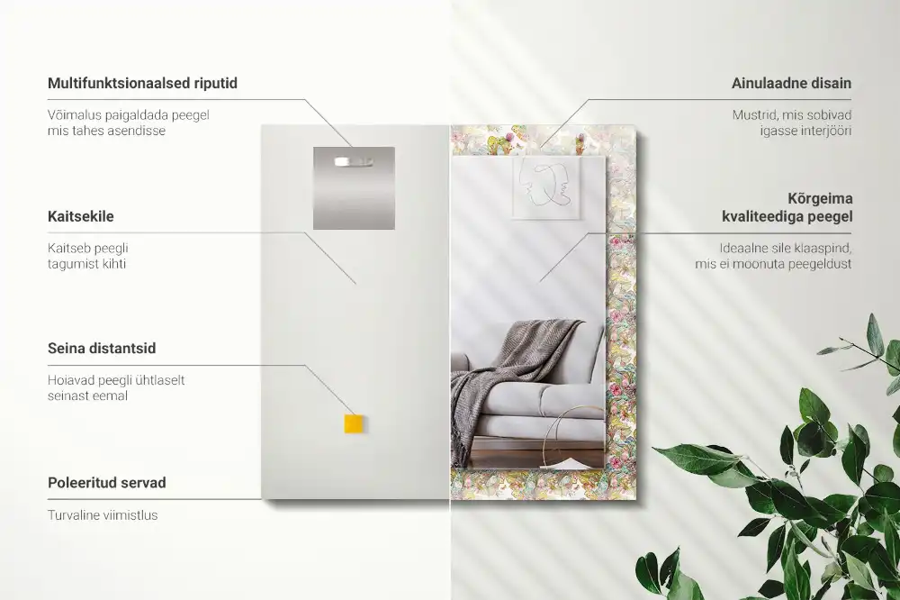 Pravokotne ogledalo s potiskanim okvirjem Barviti metulji, rože