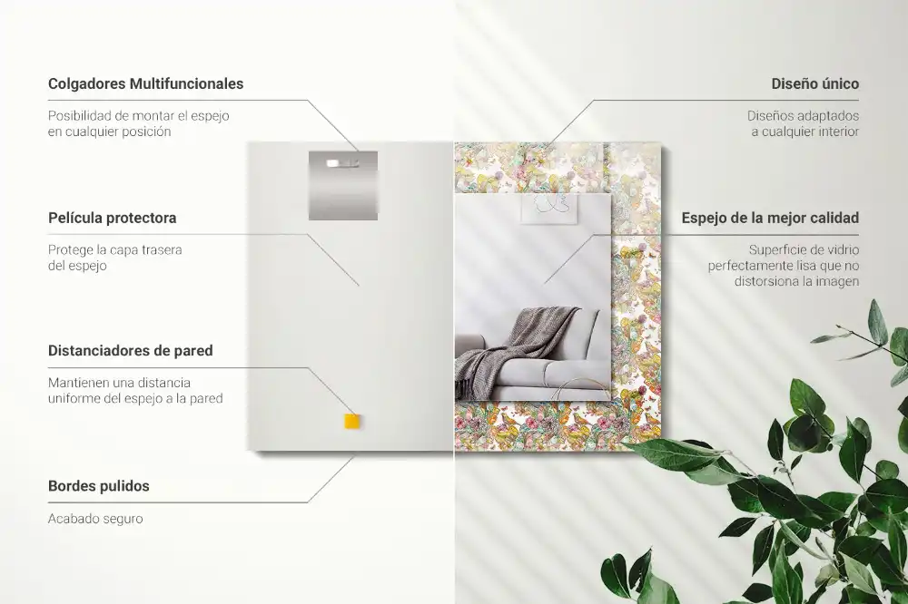 Pravokotne ogledalo s potiskanim okvirjem Barviti metulji, rože