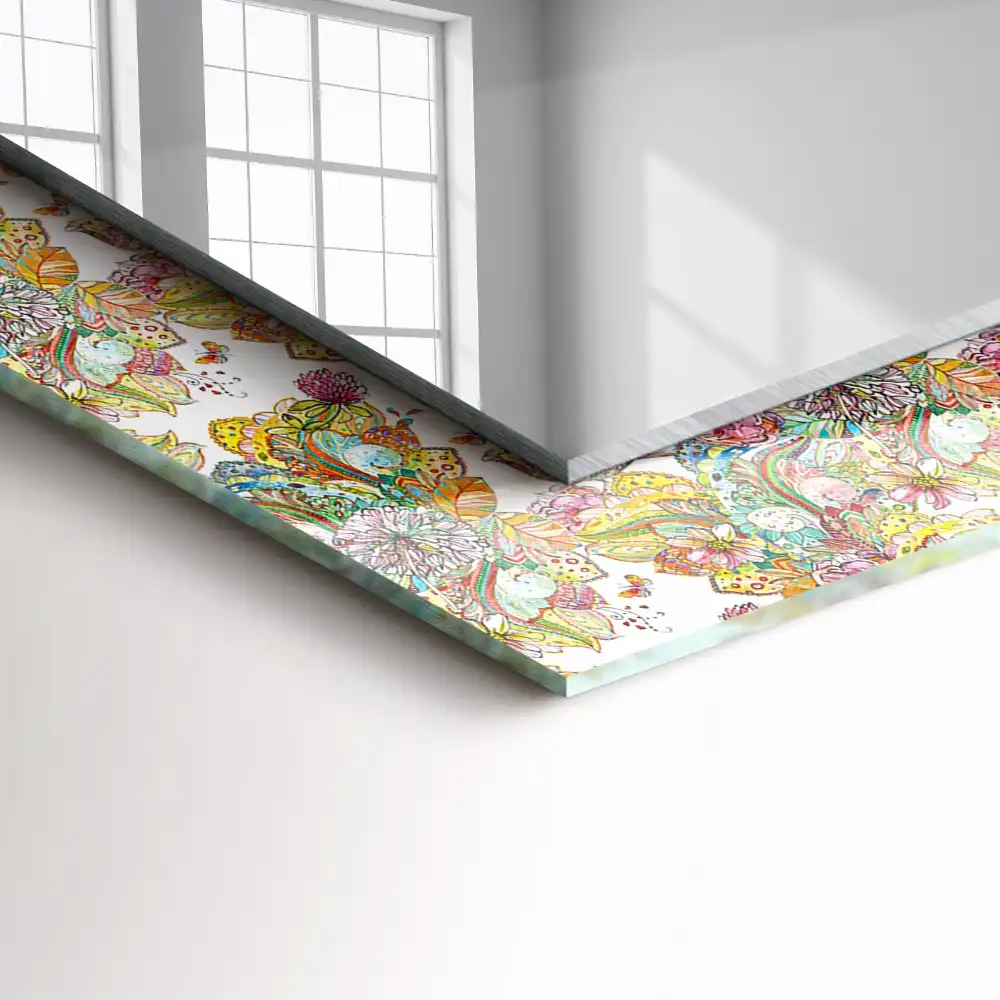 Pravokotne ogledalo s potiskanim okvirjem Barviti metulji, rože