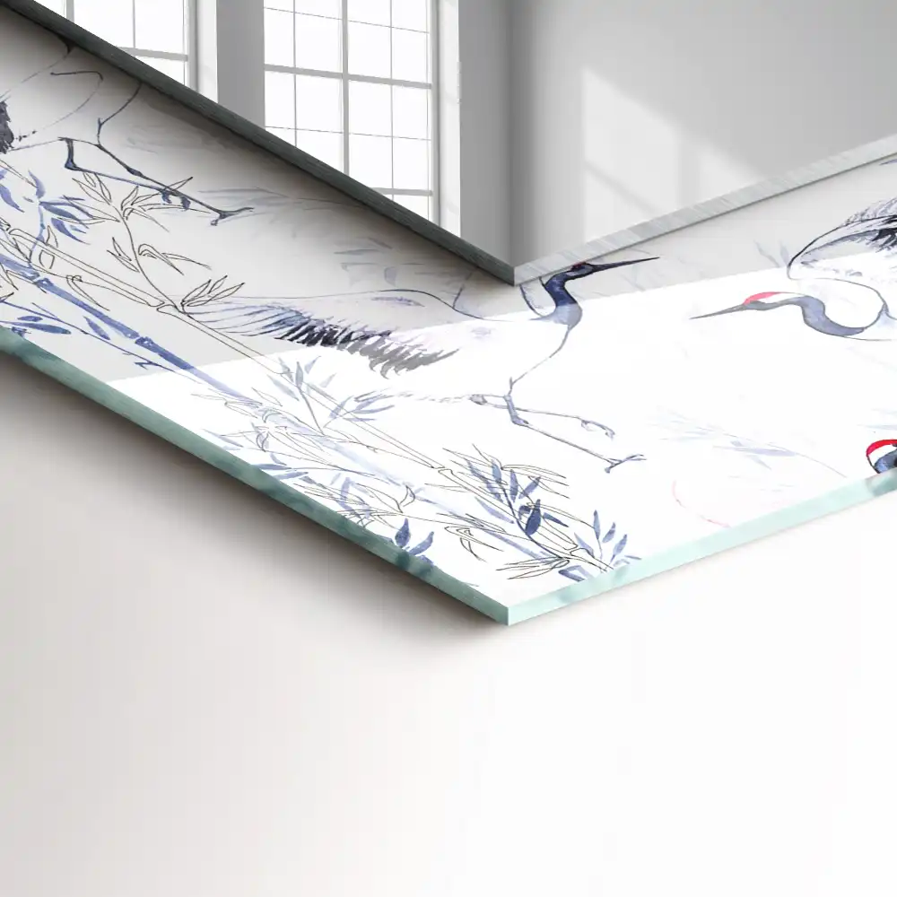 Tiskano pravokotne ogledalo Žerjavi in ​​bambusi