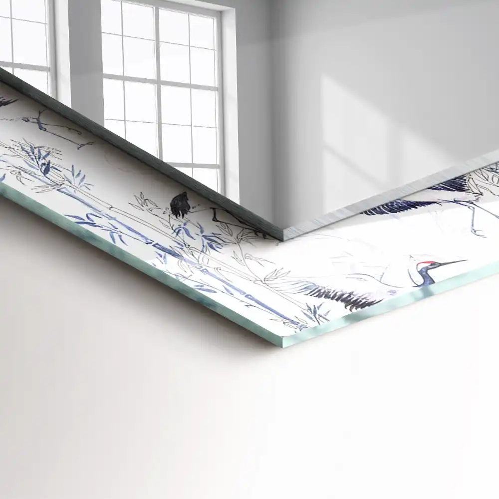 Tiskano pravokotne ogledalo Žerjavi in ​​bambusi