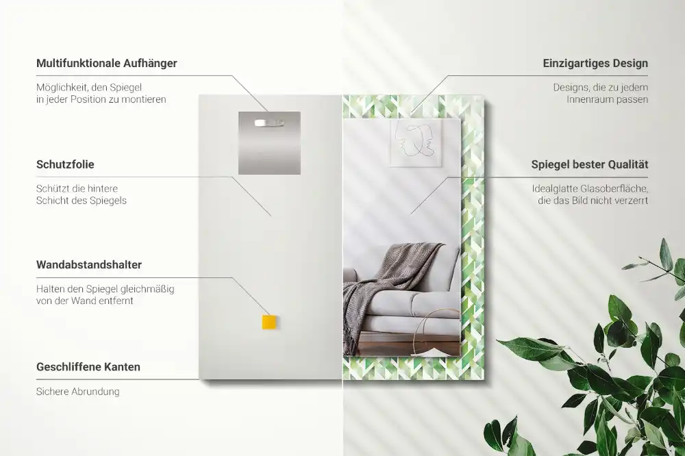 Pravokotne ogledalo s potiskanim okvirjem Zeleni geometrijski vzorec