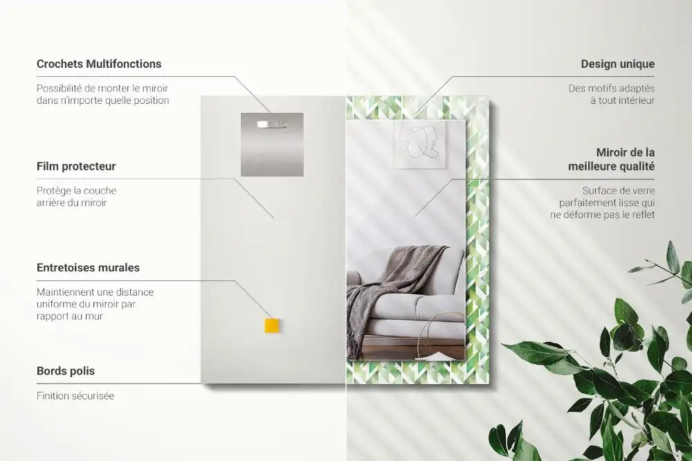 Pravokotne ogledalo s potiskanim okvirjem Zeleni geometrijski vzorec