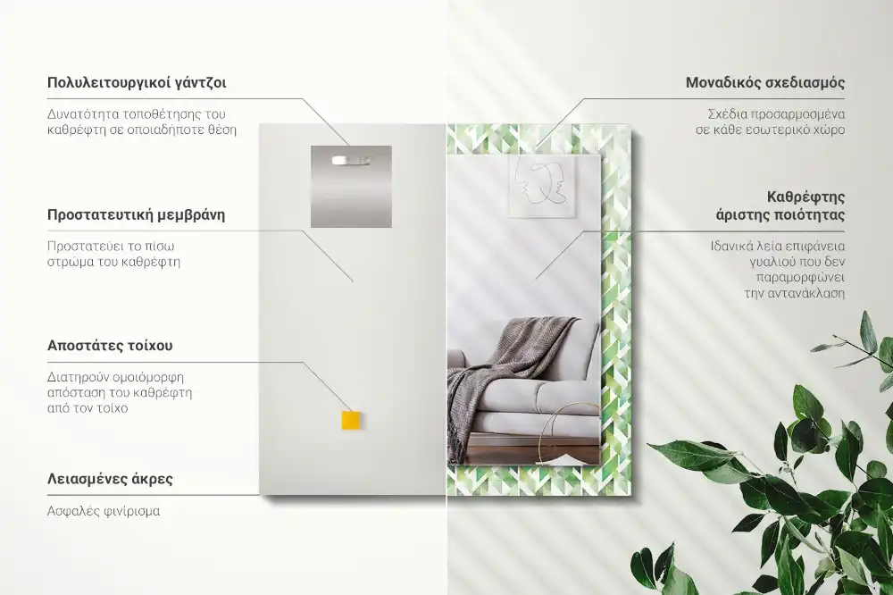 Pravokotne ogledalo s potiskanim okvirjem Zeleni geometrijski vzorec