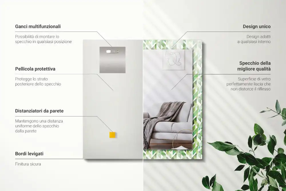 Pravokotne ogledalo s potiskanim okvirjem Zeleni geometrijski vzorec