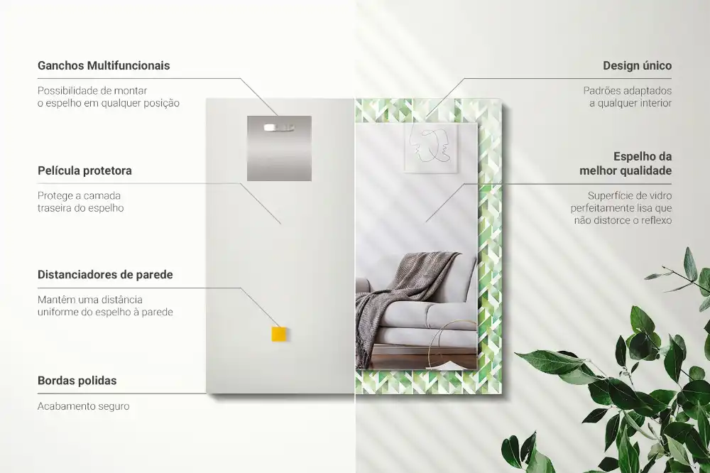 Pravokotne ogledalo s potiskanim okvirjem Zeleni geometrijski vzorec