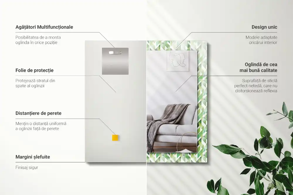 Pravokotne ogledalo s potiskanim okvirjem Zeleni geometrijski vzorec