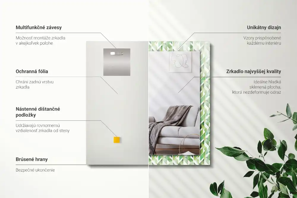 Pravokotne ogledalo s potiskanim okvirjem Zeleni geometrijski vzorec