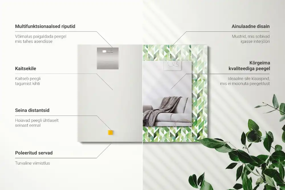 Pravokotne ogledalo s potiskanim okvirjem Zeleni geometrijski vzorec