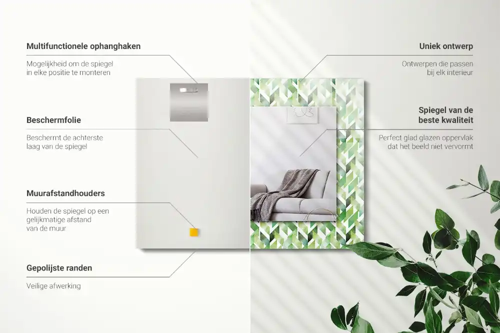 Pravokotne ogledalo s potiskanim okvirjem Zeleni geometrijski vzorec