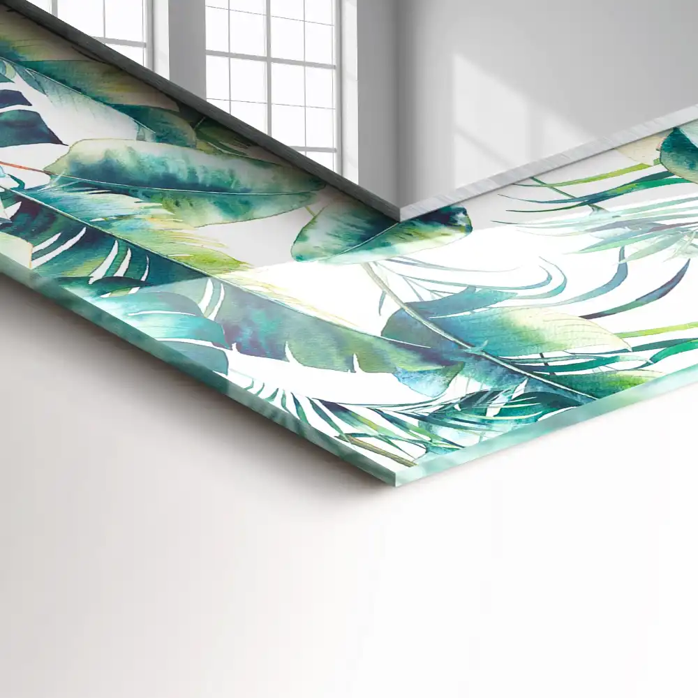 Pravokotne okrasno ogledalo Zeleni tropski listi