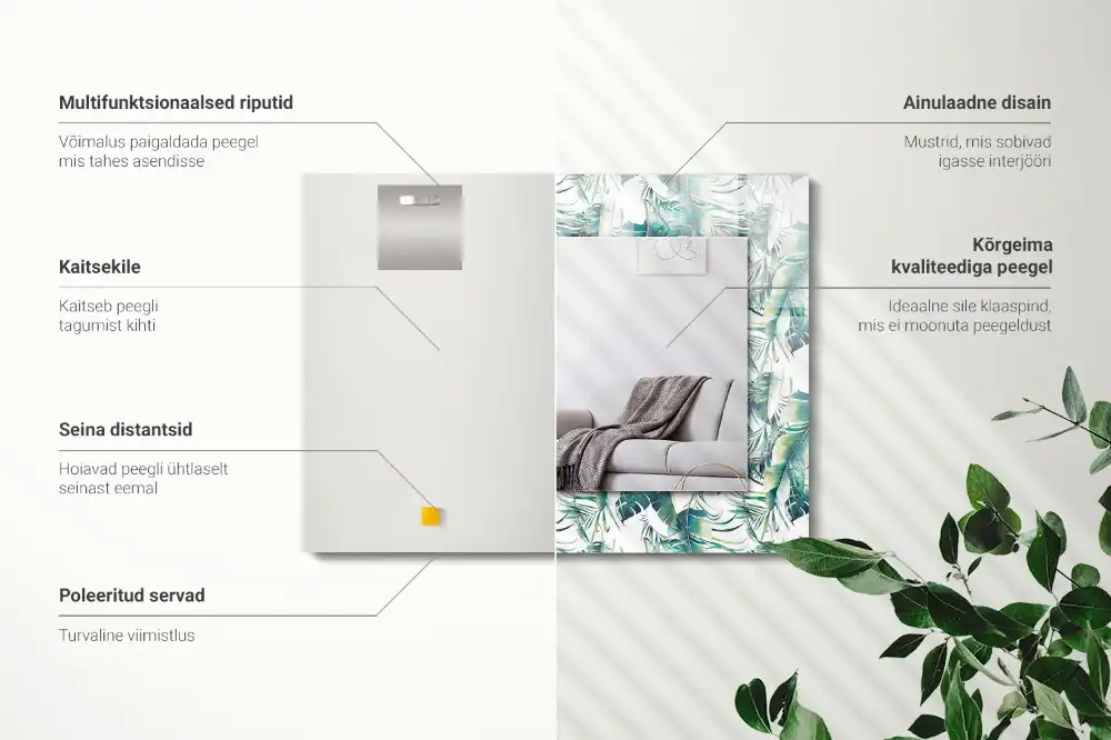 Pravokotne okrasno ogledalo Zeleni tropski listi