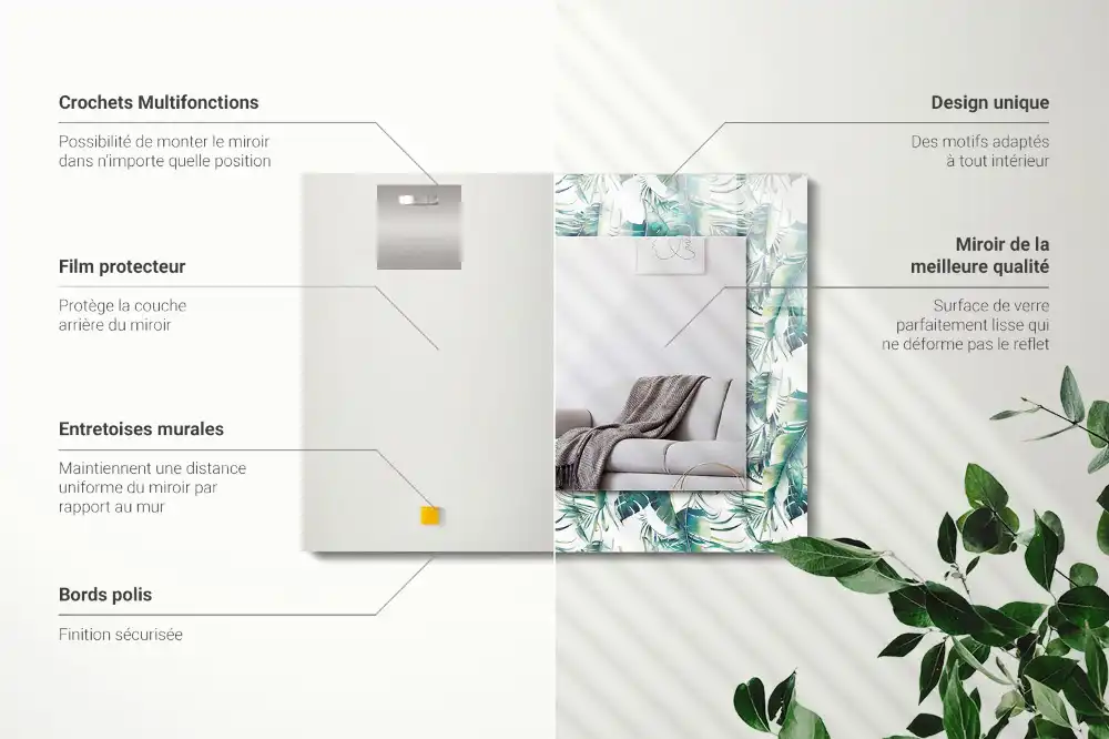 Pravokotne okrasno ogledalo Zeleni tropski listi