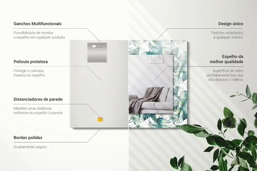 Pravokotne okrasno ogledalo Zeleni tropski listi