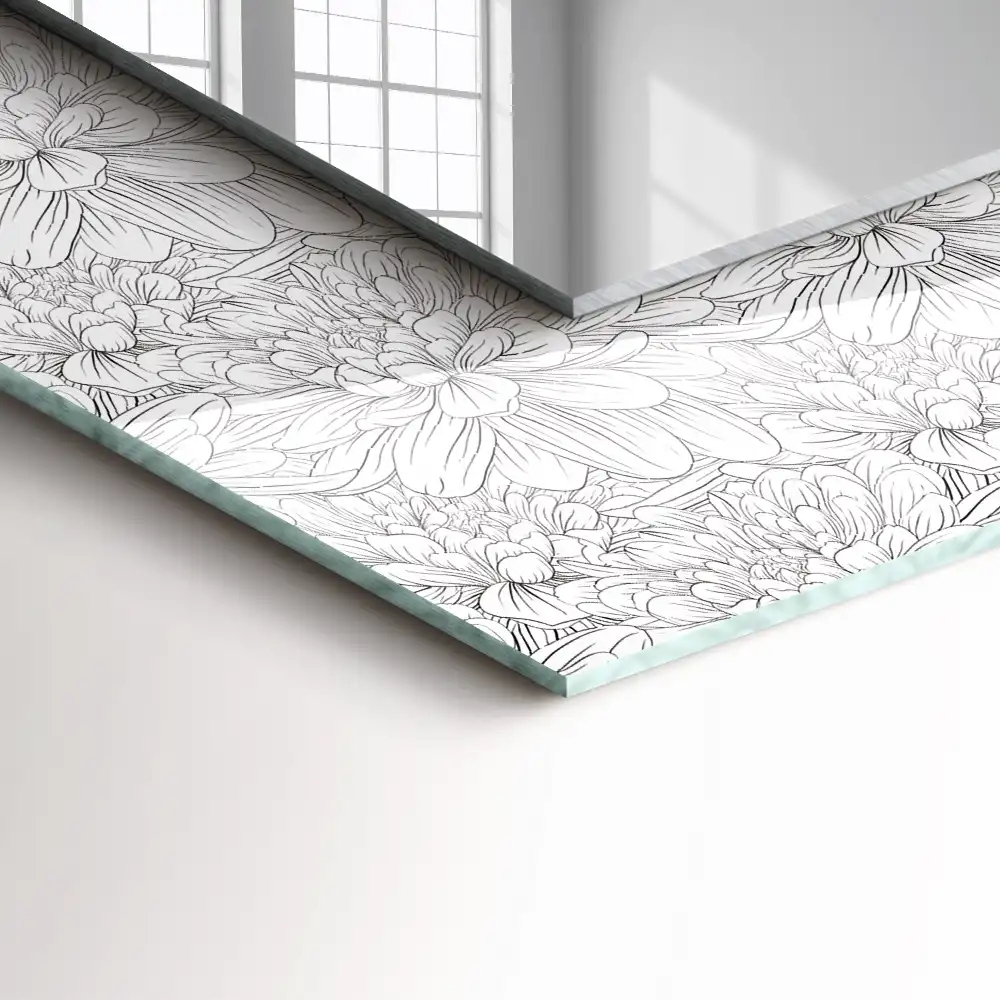 Pravokotne ogledalo s potiskanim okvirjem Enobarvni cvetlični vzorec