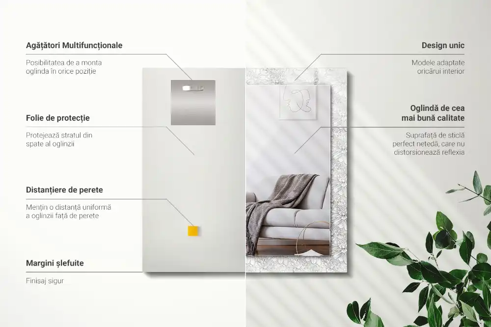 Pravokotne ogledalo s potiskanim okvirjem Enobarvni cvetlični vzorec