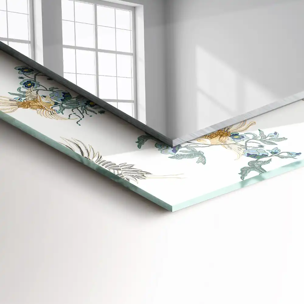 Pravokotne okrasno ogledalo Ptice in rože