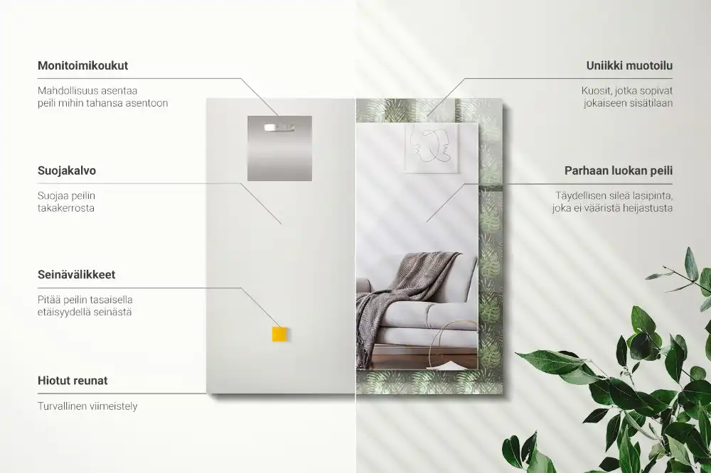 Tiskano pravokotne ogledalo Listi tropskih rastlin