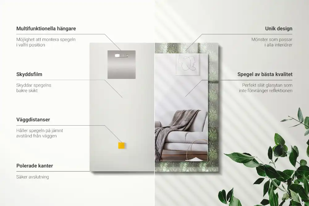 Tiskano pravokotne ogledalo Listi tropskih rastlin